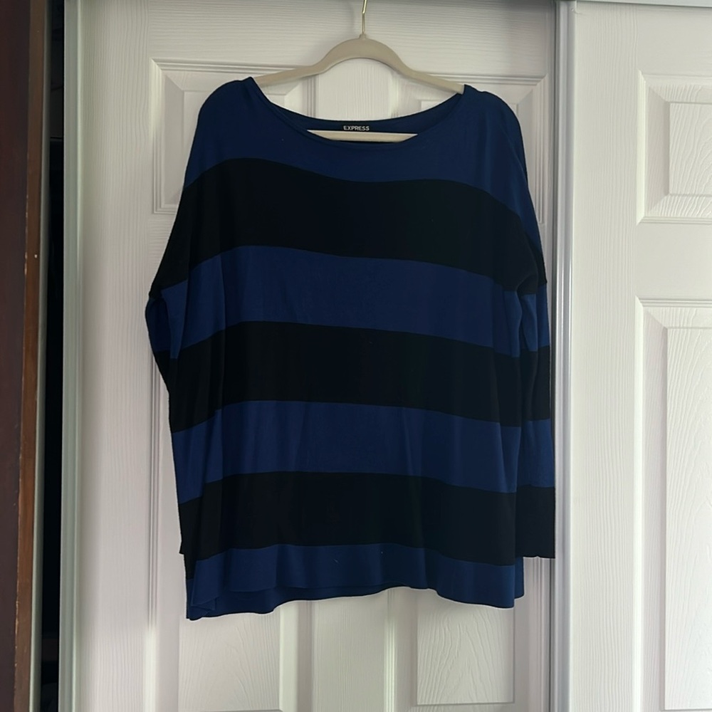 Express Lightweight, Oversized Blue and Black Striped Sweater Size Small